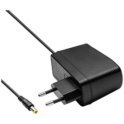 Schwarzes Steckernetzteil mit Kabel und gelbem Stecker. Geeignet für elektronische Geräte.