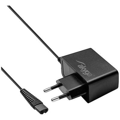 Schwarzes Netzteil mit EU-Stecker und einem langen Kabel, verwendet zum Laden von elektronischen Geräten.