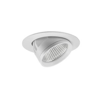 Eine weiße, runde LED-Deckeneinbauleuchte mit kippbarem Spotlicht. Geeignet für gerichtete Beleuchtung.
