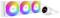 Computerkühlersystem mit drei beleuchteten Lüftern in Regenbogenfarben und einer weißen Kühlungseinheit.