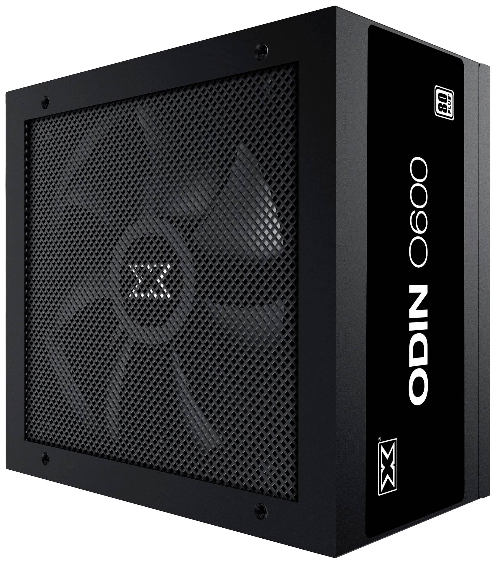 Schwarzes Computer-Netzteil mit der Aufschrift 'ODIN 0600'. Zeigt Belüftungsgitter und Logo auf der Oberseite.