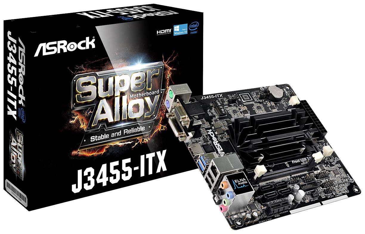 ASRock J3455-ITX - Motherboard - Mini-ITX - Intel Celeron J3455 - USB 3.0 - Gigabit LAN - Onboard-Grafik - HD Audio (8-K-1