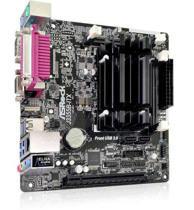 Eine ASRock-Hauptplatine mit PCI- und USB-Anschlüssen, Kühlkörper und Audio-Komponenten, geeignet für maßgeschneiderte Computerlösungen.