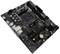 Schwarzes Computer-Mainboard mit verschiedenen Anschlüssen und Steckplätzen für Komponenten, darunter eine CPU-Sockel und RAM-Steckplätze.