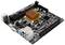 Eine Computer-Mainboard-Platine mit verschiedenen Komponenten, Anschlussports und einem zentralen Kühlkörper.