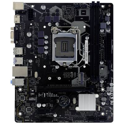 Eine schwarze Hauptplatine mit diversen Anschlüssen, Steckplätzen und einem CPU-Sockel in der Mitte. Markierungen für Komponenten sichtbar.