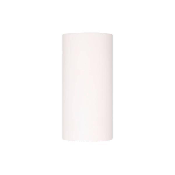 Weiße zylindrische Vase auf weißem Hintergrund.