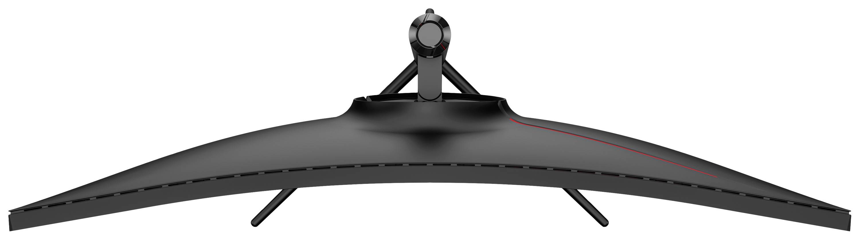 Ein großer, gebogener Gaming-Monitor von vorne, mit schlankem Design und stabilem Standfuß. Geeignet für immersive Spielerlebnisse.