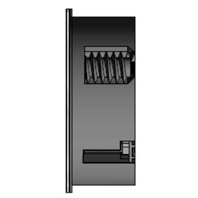 Seitenansicht einer mechanischen Vorrichtung mit Schraubenfeder und Befestigungselementen, zeigt den Aufbau und die Anordnung der Teile.