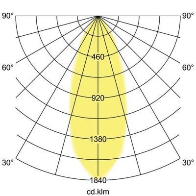 Polardiagramm zur Lichtverteilung. 90°-0°: 1840 cd; 60°-120°: 920 cd; 30°-150°: 460 cd. Schwerpunkt bei 920 cd.