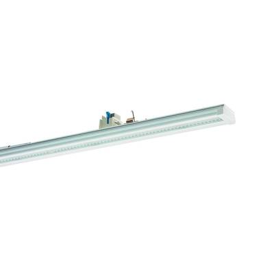 Eine Deckenleuchte mit rechteckigem Gehäuse und LED-Lichtleiste. Sie ist schlicht gestaltet und dient zur Raumbeleuchtung.