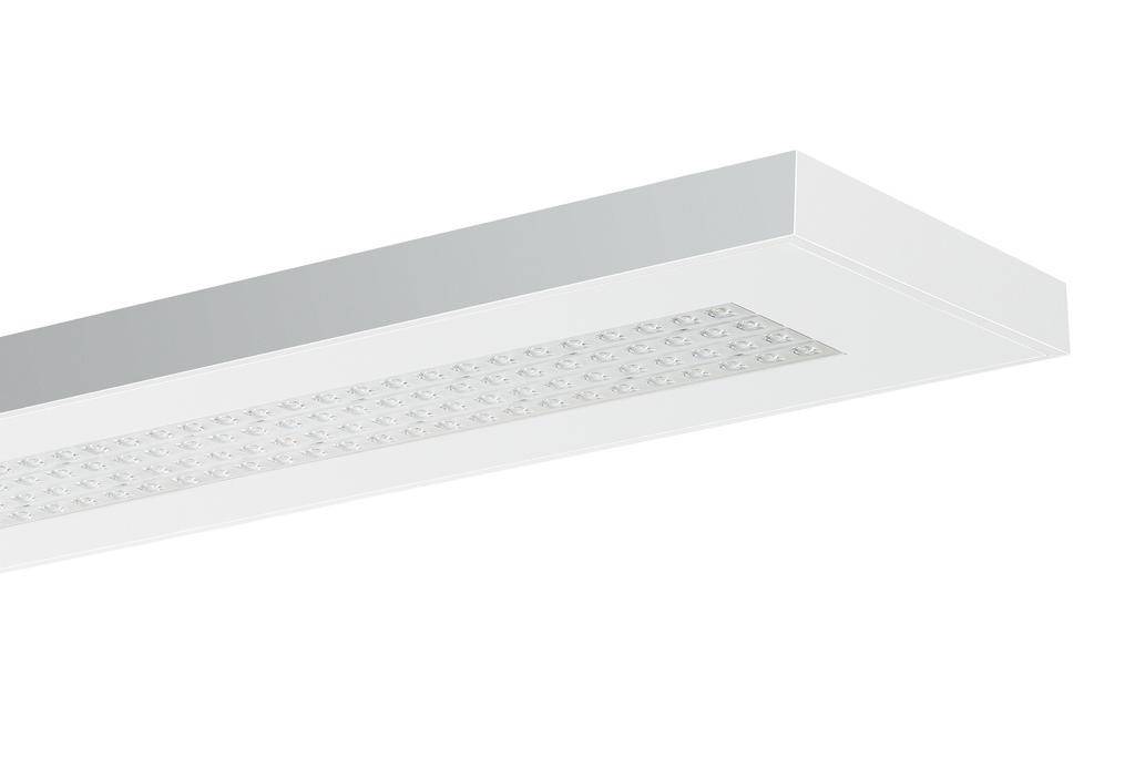 Rechteckige, weiße LED-Deckenleuchte mit modernem Design, zeigt eine Anordnung von LEDs auf der Unterseite für gleichmäßige Beleuchtung.