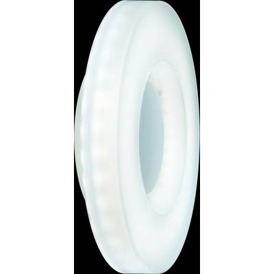 Eine runde, moderne LED-Ringlampe leuchtet in klarem, weißem Licht.
