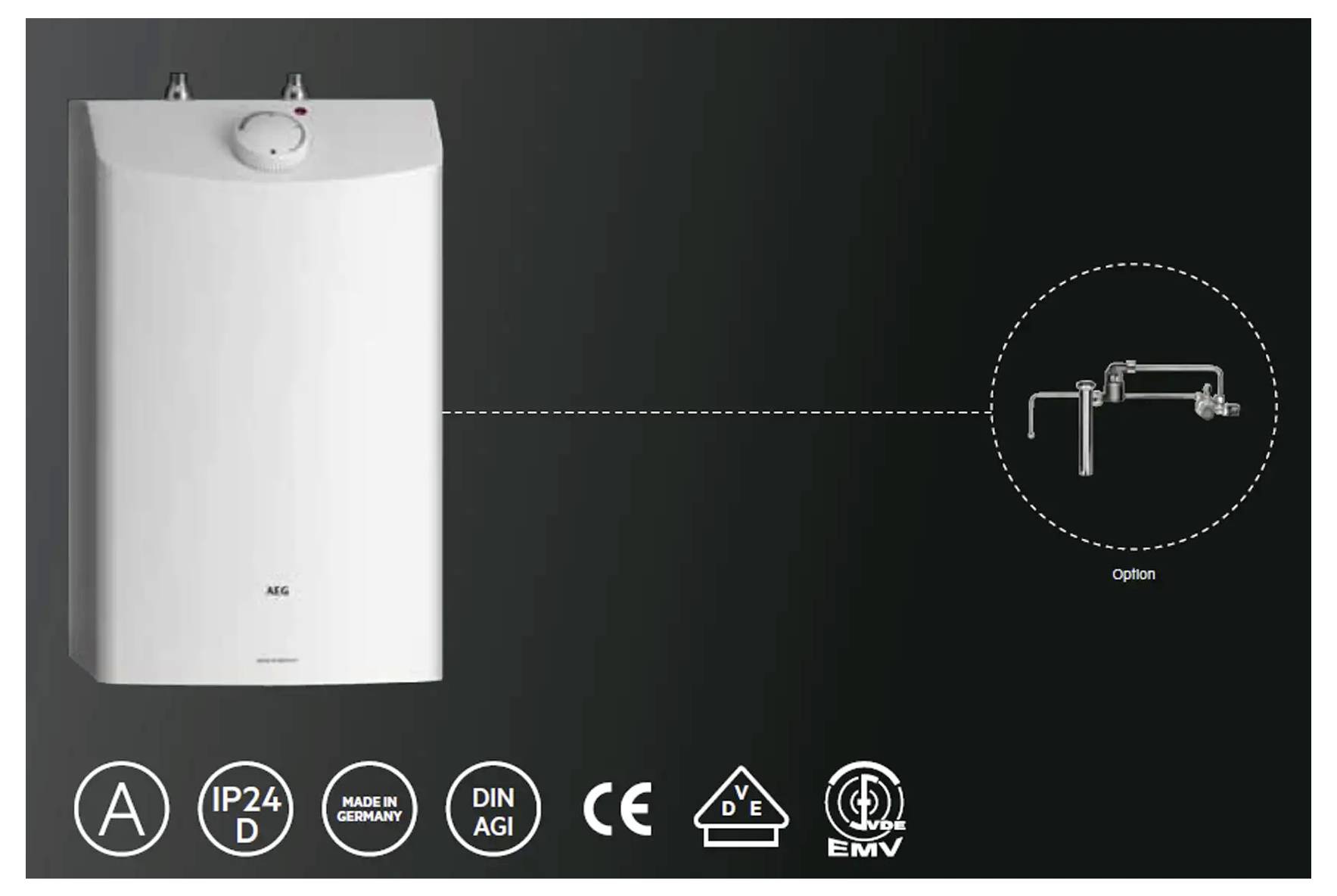 Ein modernes, minimalistisches Badezimmer mit dunklen Wänden, ausgestattet mit einer weißen Toilette, einem kleinen Waschbecken mit Spiegel und einer Nische mit Toilettenartikeln.