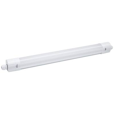 Eine weiße LED-Röhre mit zylindrischer Form und flachen Endkappen, auf weißem Hintergrund.