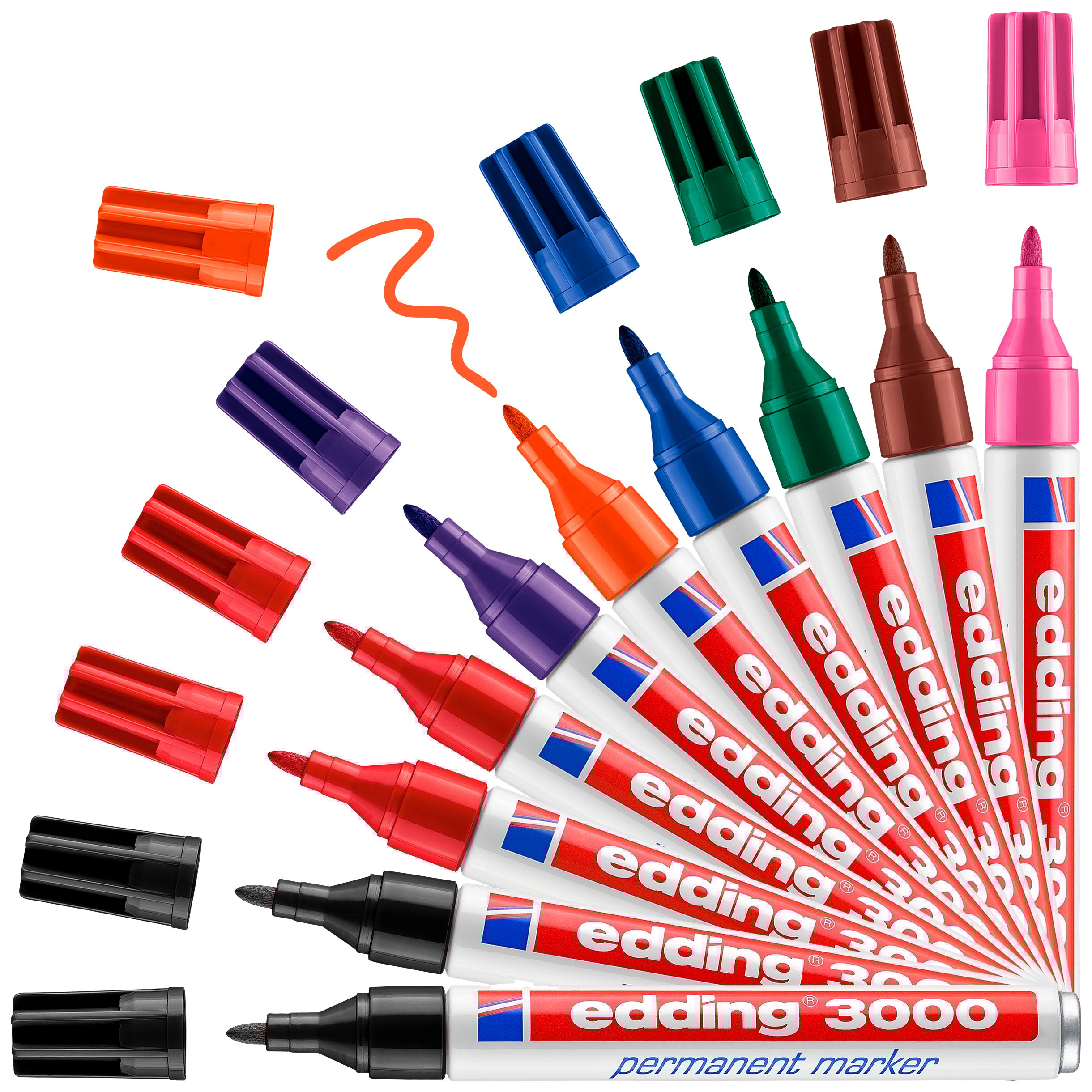 Edding 4-3000-10999 Permanentmarker Schwarz, Rot, Blau, Grün, Orange, Braun, Violett, Rosa wasserfest: Ja