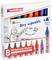 Eine Verpackung mit acht bunten Whiteboard-Markern der Marke edding, inklusive einem schwarzen Marker. Nachfüllbar und trocken abwischbar.