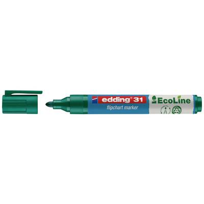 Geöffneter, grüner Folienschreiber 'Edding 31 EcoLine'. Umweltfreundlich, recyceltes Material. Markiert für Flipcharts.