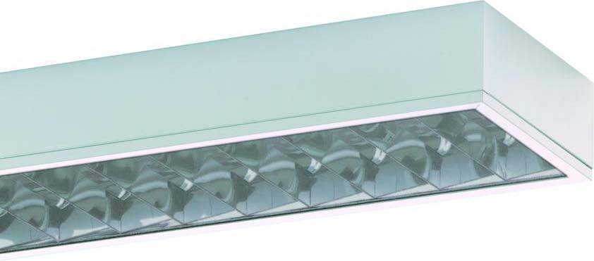 Eine rechteckige Deckenleuchte mit einem Rasterdesign, das gleichmäßige Lichtverteilung ermöglicht. Sie ist stilvoll und modern gestaltet.