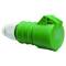 Grüner, zylindrischer Stecker mit Verschlusskappe und weißem Anschlussstück, für industrielle Anwendungen.