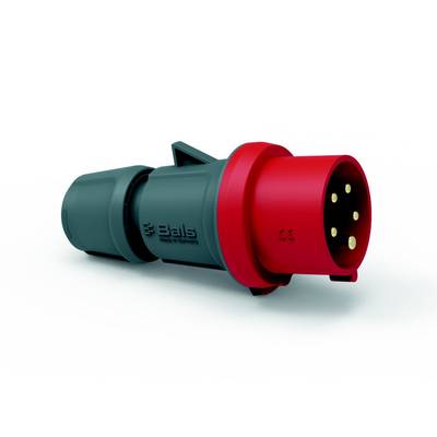 Ein roter und grauer elektrischer Steckverbinder mit mehreren runden Pins, markiert mit 'Bals'.