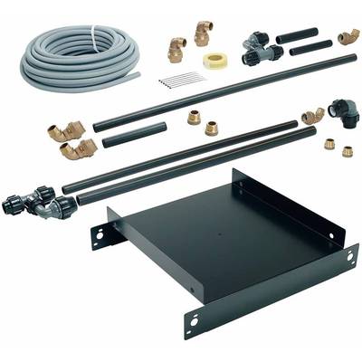 Heizungsinstallationsset mit Rohren, Verbindungsstücken, Ventilen und Zubehör, ideal für die Montage von Heizsystemen.