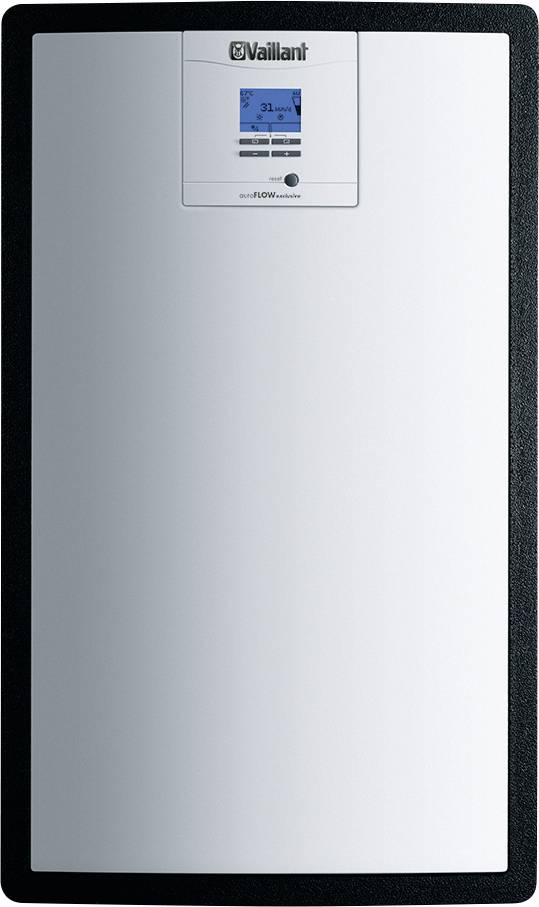 Technische Zeichnung eines Heizsystems mit Maßen. Links- und Frontansicht, Maße in Millimetern. Bauteile inklusive Speicher und Solarkreis.