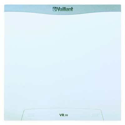 Eine Vaillant VR 70 Steuerungseinheit für Heizungsanlagen, erkennbar am Logo oben. Gerät hauptsächlich weiß mit einfacher Bedienoberfläche.