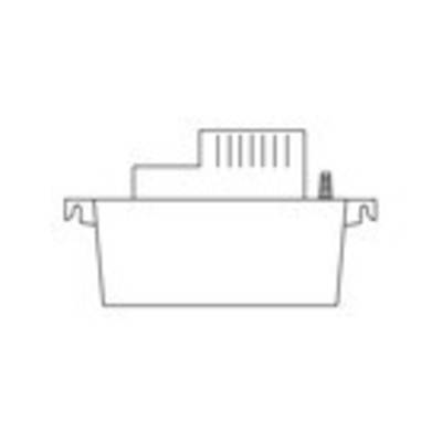 Eine einfache Skizze zeigt die Seitenansicht eines rechteckigen Gerätes, möglicherweise ein technisches Modul mit Anschluss.