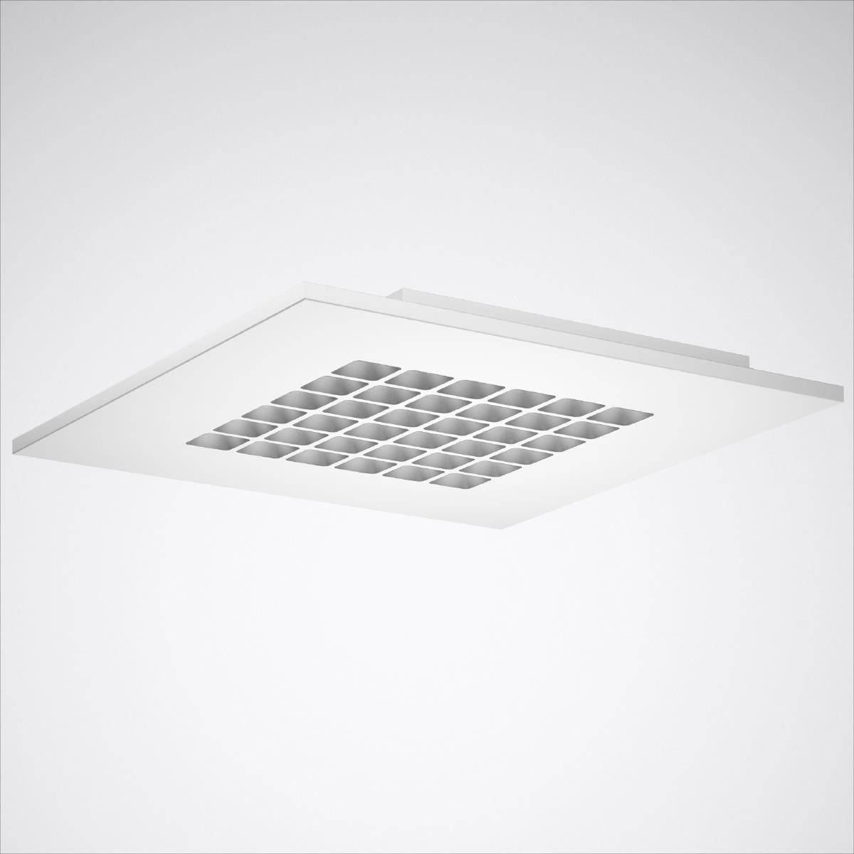 Deckenlampe mit quadratischer Form und gitterartigem Design. Modernes und minimalistisches Erscheinungsbild, geeignet für Innenräume.
