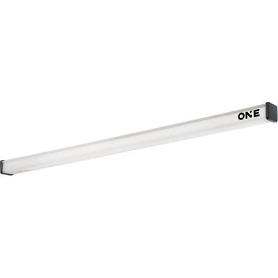 Ein langer, schmaler LED-Lichtbalken mit dem Schriftzug 'ONE' an einem Ende, vor neutralem Hintergrund.