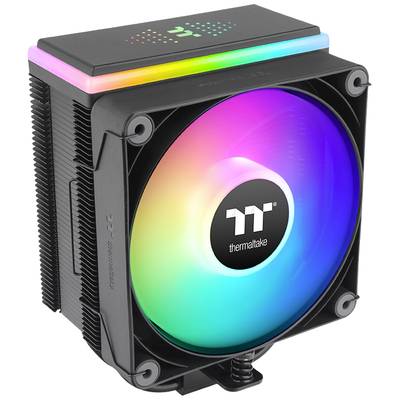 Lüfter-Kühler mit RGB-Beleuchtung von Thermaltake. Elegant designter Kühlkörper für Computer mit mehrfarbigem, leuchtendem Ventilator.