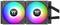Zwei nebeneinander montierte Thermaltake RGB-Gehäuselüfter leuchten in wechselnden Regenbogenfarben.