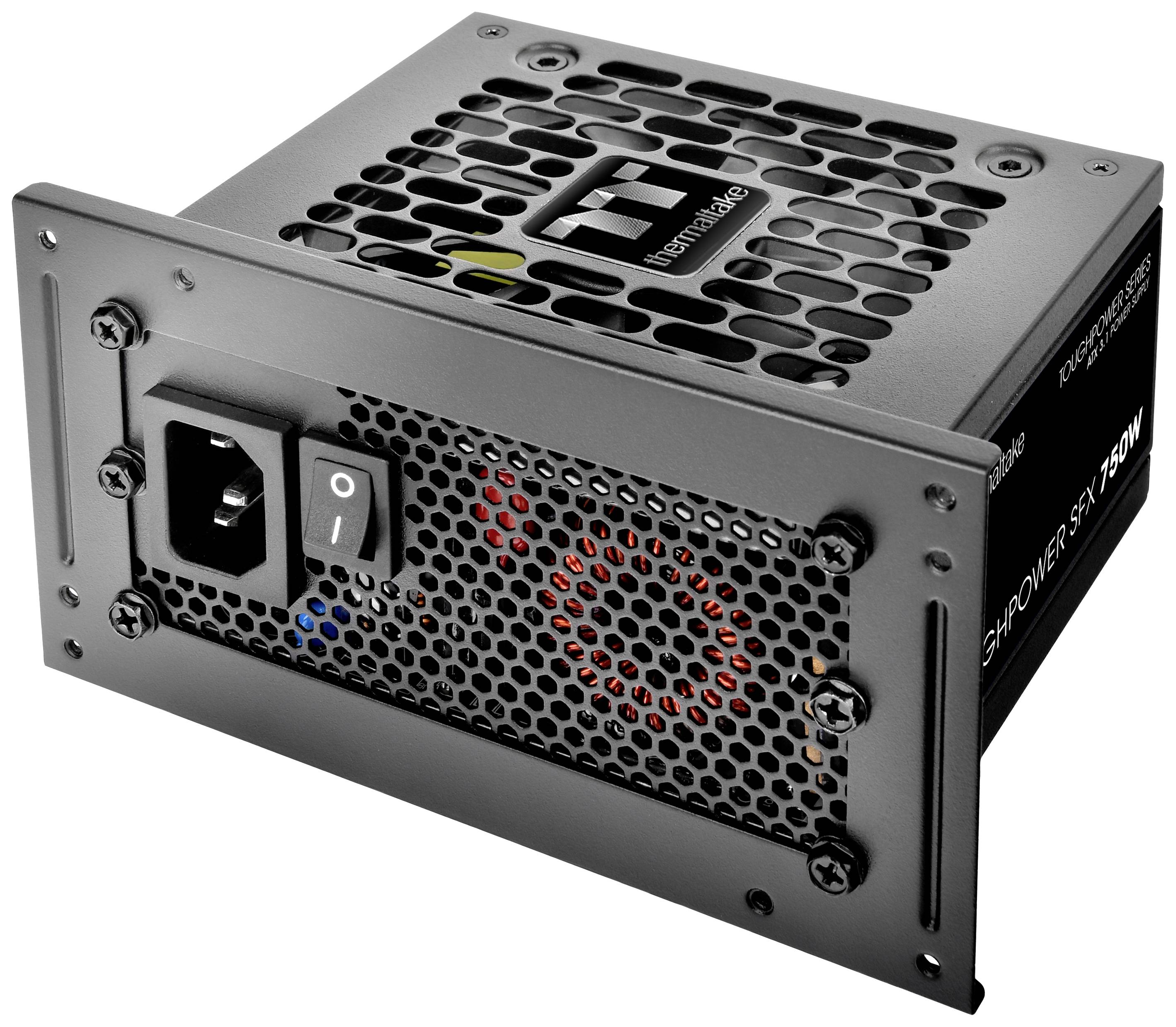 Ein schwarzes Computer-Netzteil mit Lüftungsgitter, Ein-/Ausschalter und Stromanschluss, geeignet zur Stromversorgung eines PCs.