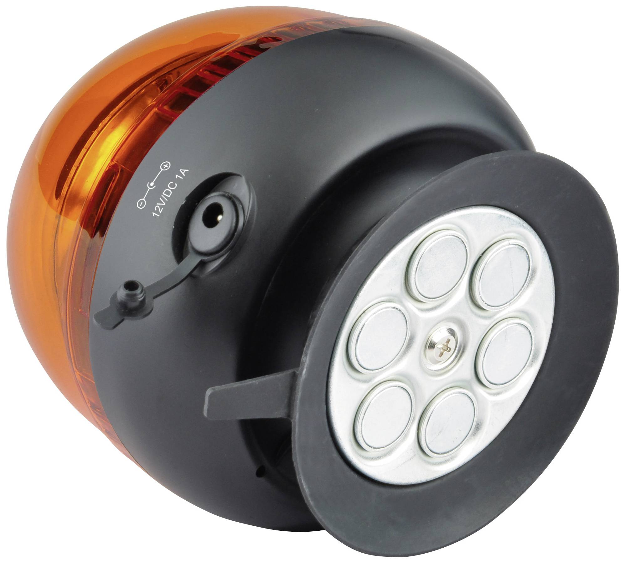 Runde, orange LED-Signalleuchte, von unten gesehen. Sechs LEDs sind sichtbar.