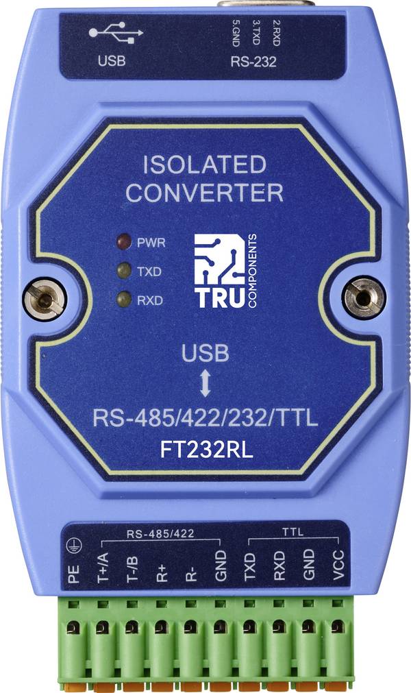 TRU COMPONENTS TC-12626056 TC-E810-U15 Seriell Umsetzer USB, RS-422, RS-485, Sub-D9    3.3 V, 5 V 1 St.