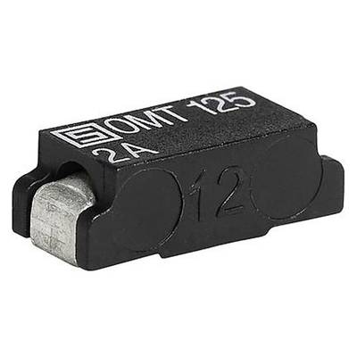 Ein schwarzes elektronisches Bauteil mit der Aufschrift '0MT 125 2A', vermutlich eine Sicherung oder Diode.