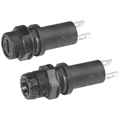 Zwei schwarze, zylindrische Steckverbinder mit Kunststoffgehäuse und Metallgewinde, die für elektrische Verbindungen verwendet werden.