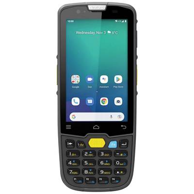 Ein robustes, schwarz-gelbes Smartphone mit physischer Tastatur und Touchscreen. Angezeigt sind Google-Apps auf dem Bildschirm.
