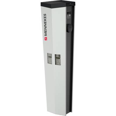 Ladesäule von MENNEKES mit Steckdose und zwei Steckplätzen, geeignet für das Aufladen von Elektrofahrzeugen.