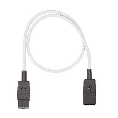 Ein weißes Kabel mit zwei unterschiedlichen schwarzen Steckern an den Enden, möglicherweise für den Anschluss eines Geräts.