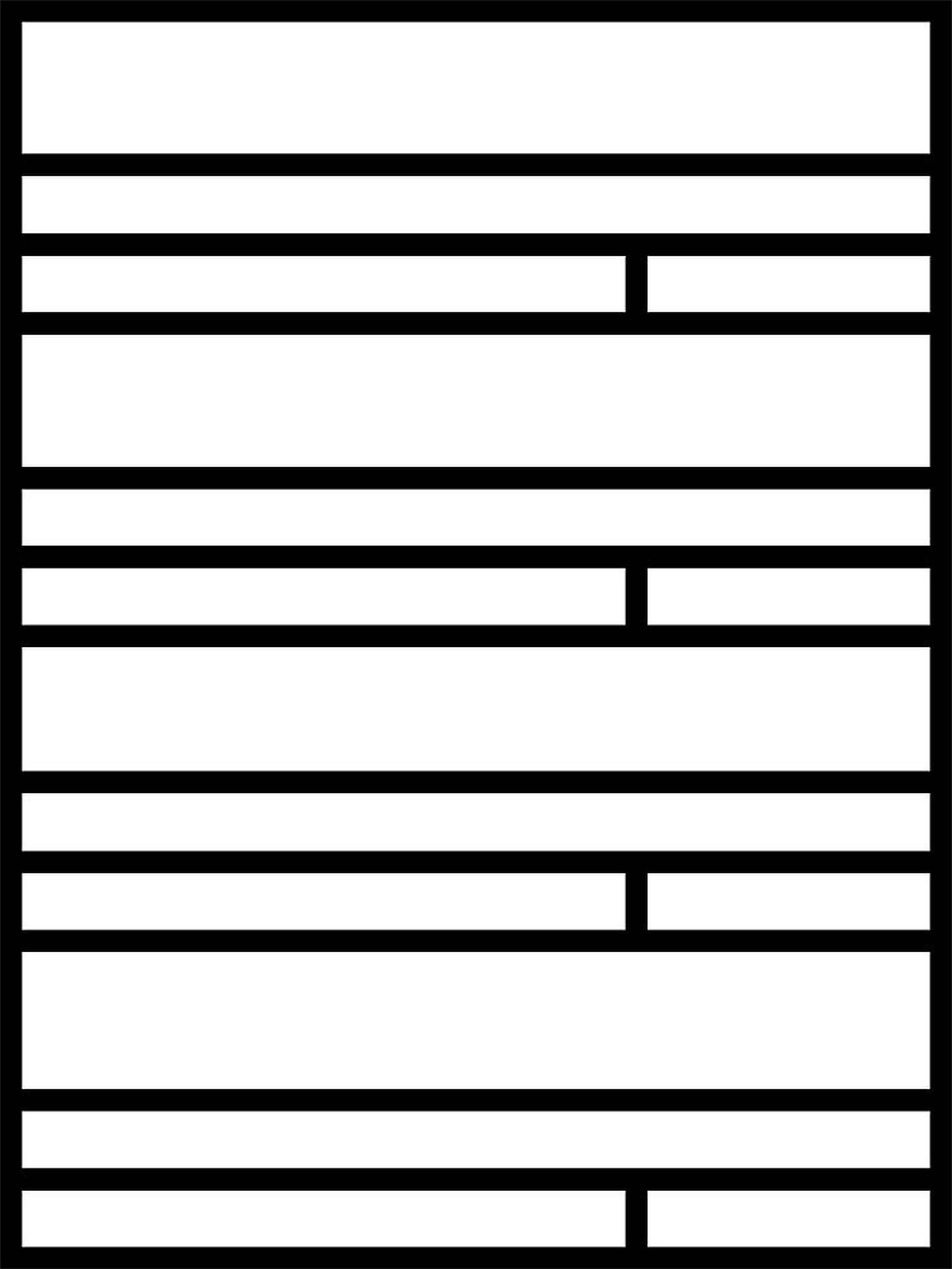 In der oberen Hälfte des Bildes befinden sich mehrere horizontale schwarze Linien, die teilweise durch kleinere vertikale Linien unterbrochen sind, und in der unteren Hälfte ein ähnliches Muster von Linien.