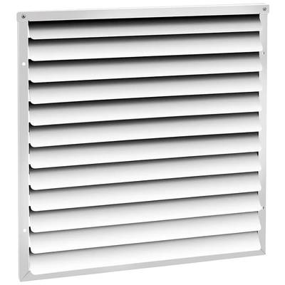 Ein rechteckiger Lüftungsgitter aus Metall mit horizontalen Lamellen zur Belüftung oder Belichtung, oft in Gebäuden verwendet.