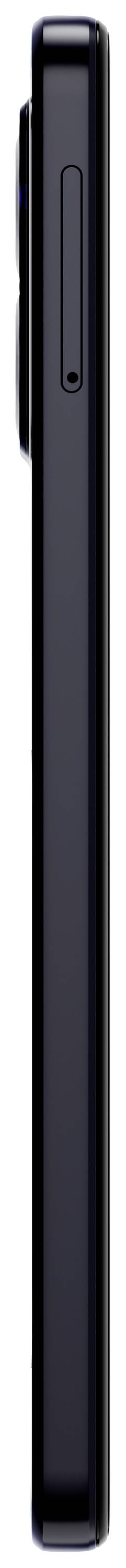 Seitliche Ansicht eines schlanken, schwarzen Smartphones mit sichtbarem Seitentastenprofil.