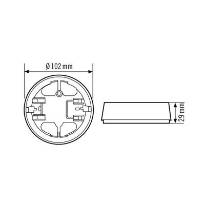 Technische Zeichnung eines runden Bauteils mit einem Durchmesser von 102 mm und einer Höhe von 29 mm, Seitenansicht rechts.