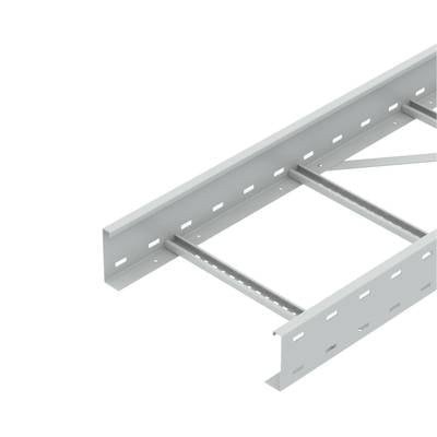 Kabelrinne aus Metall mit rechteckigen Lüftungsschlitzen und zwei parallelen Querstegen. Sie dient zur Kabelführung in Bauprojekten.