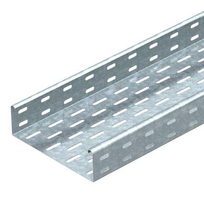Ein silbernes, rechteckiges Kabelträgerprofil mit perforierten Seiten, ideal zur Befestigung und Führung von elektrischen Kabeln.