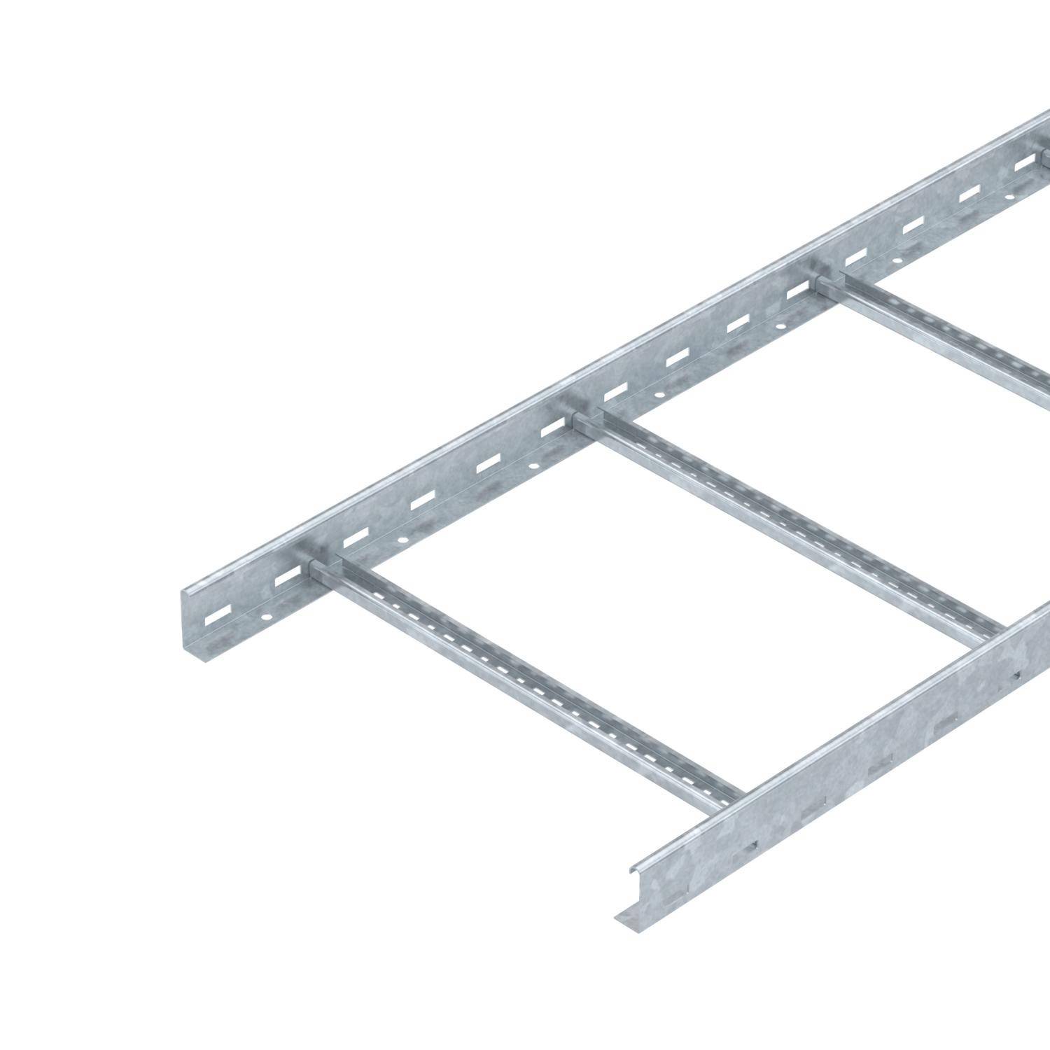 Metallkabelrinne mit offenem Design, bestehend aus seitlichen Schienen und Querverbindungen, geeignet für Kabelverlegung in Gebäuden.