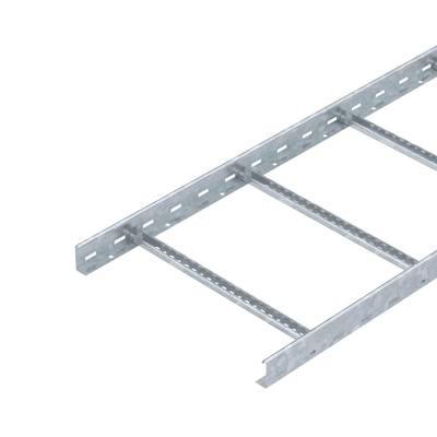 Metallkabelrinne mit offenem Design, bestehend aus seitlichen Schienen und Querverbindungen, geeignet für Kabelverlegung in Gebäuden.