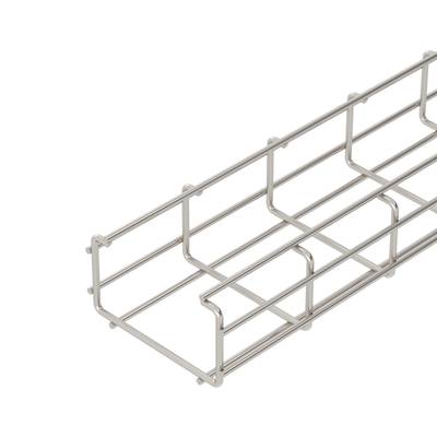 Ein längliches Drahtkorbgestell aus Metall, offen gestaltet, ohne sichtbaren Inhalt, vermutlich zur Kabel- oder Gegenstandsführung.